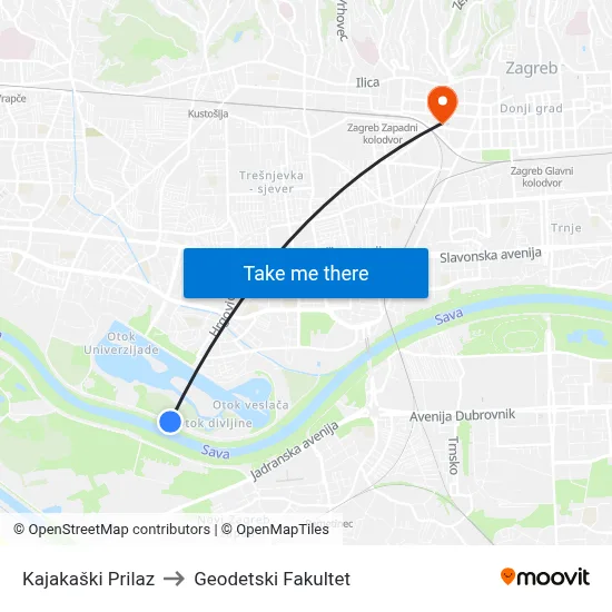 Kajakaški Prilaz to Geodetski Fakultet map