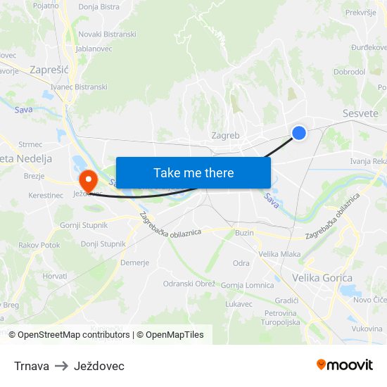 Trnava to Ježdovec map