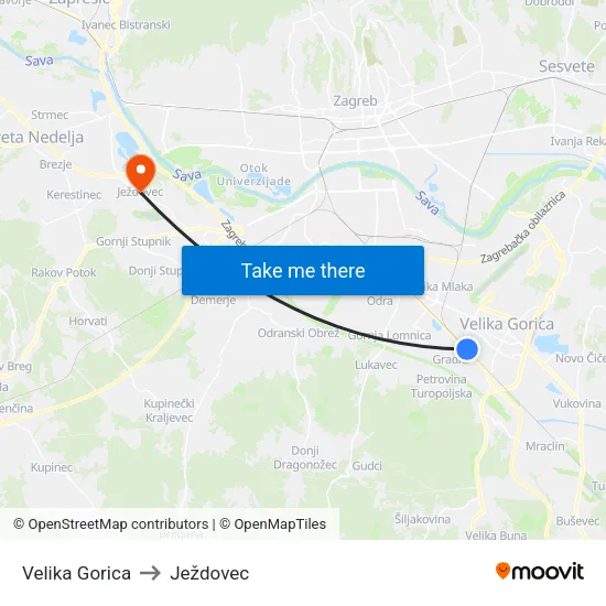 Velika Gorica to Ježdovec map