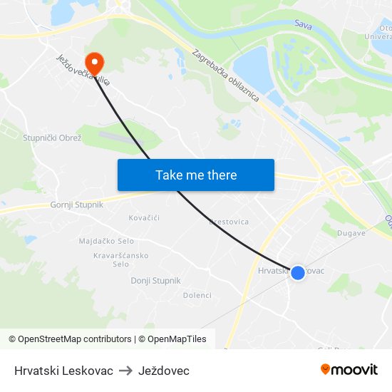 Hrvatski Leskovac to Ježdovec map