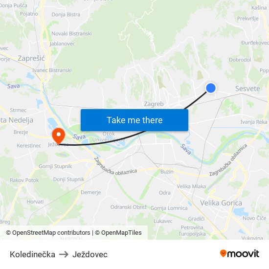 Koledinečka to Ježdovec map