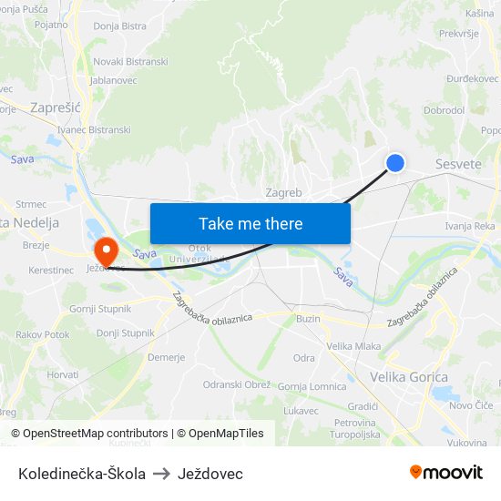 Koledinečka-Škola to Ježdovec map