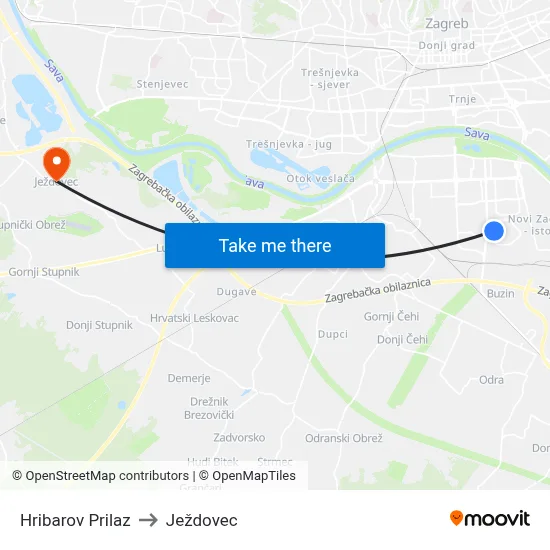 Hribarov Prilaz to Ježdovec map