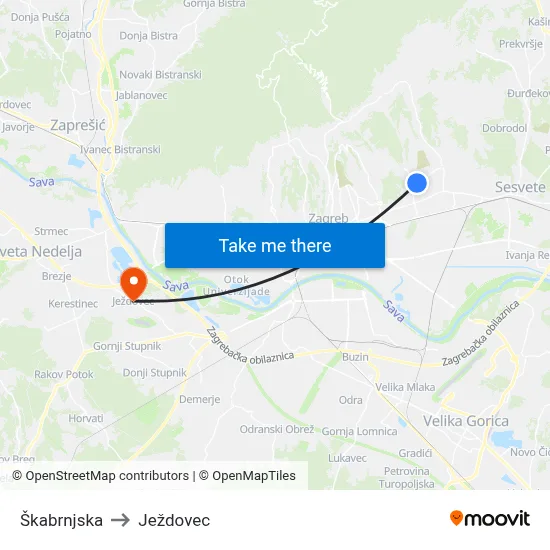 Škabrnjska to Ježdovec map