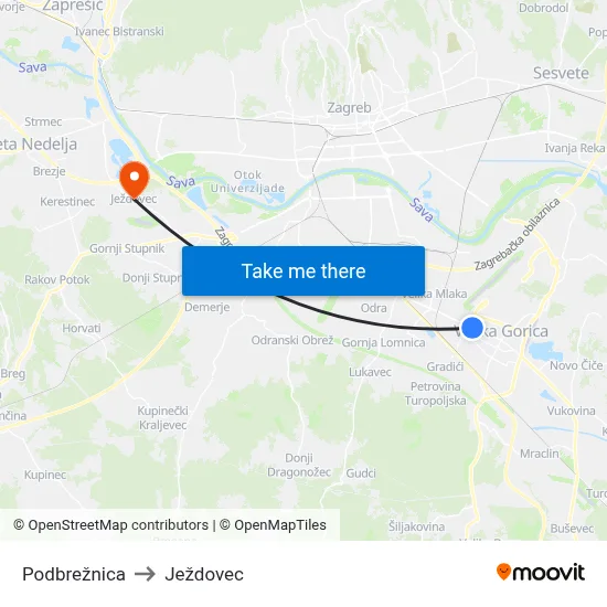 Podbrežnica to Ježdovec map