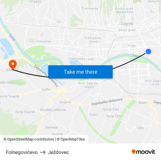 Folnegovićevo to Ježdovec map