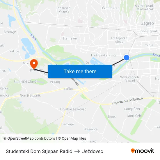 Studentski Dom Stjepan Radić to Ježdovec map