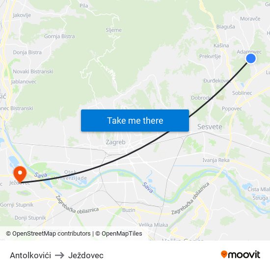 Antolkovići to Ježdovec map