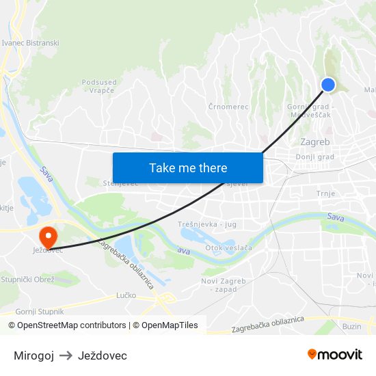 Mirogoj to Ježdovec map