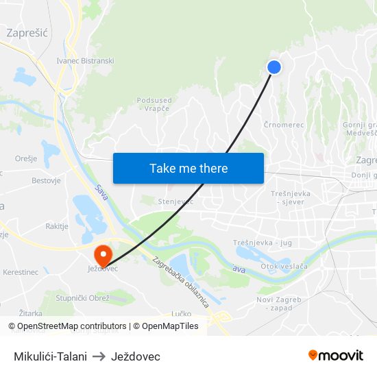 Mikulići-Talani to Ježdovec map