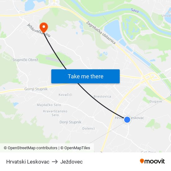 Hrvatski Leskovac to Ježdovec map