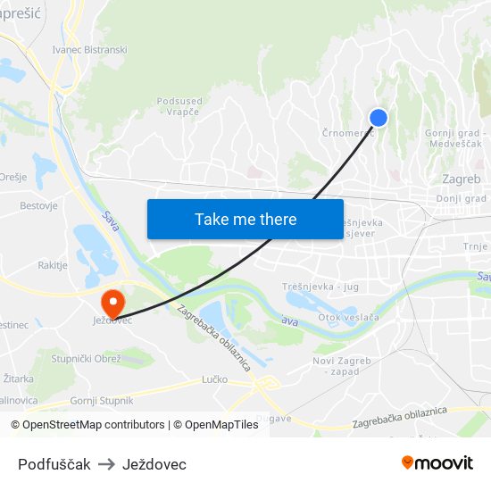 Podfuščak to Ježdovec map