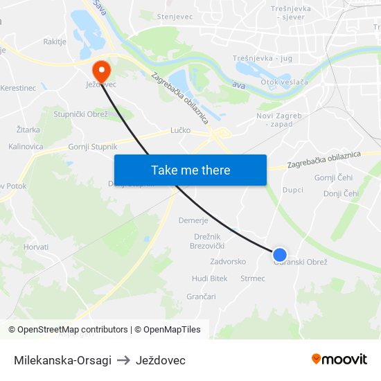 Milekanska-Orsagi to Ježdovec map