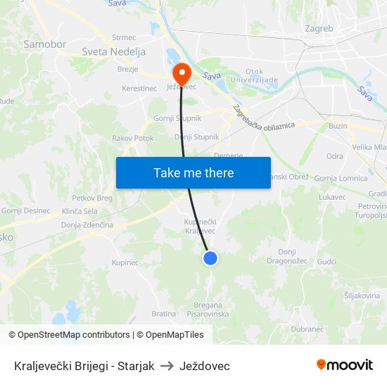 Kraljevečki Brijegi - Starjak to Ježdovec map