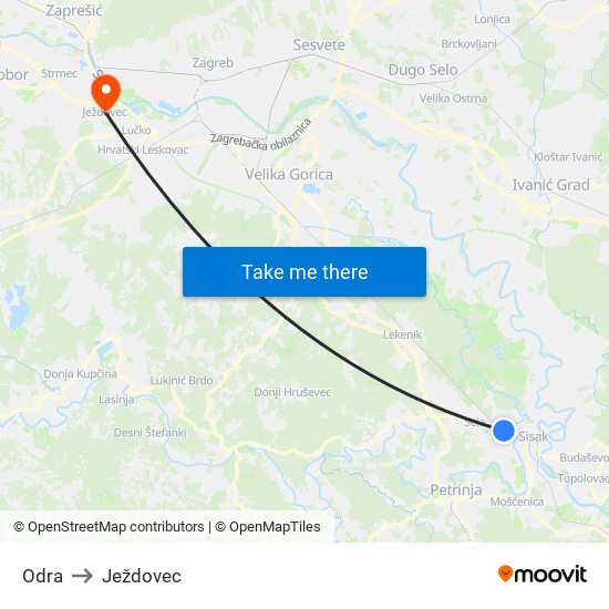 Odra to Ježdovec map