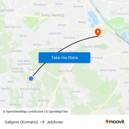 Galgovo (Komarci) to Ježdovec map