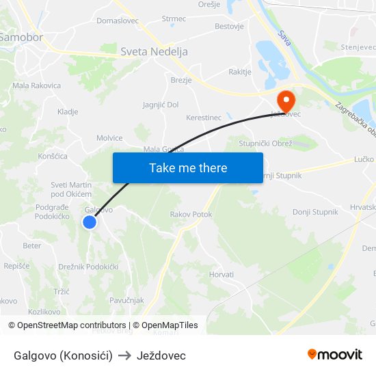 Galgovo (Konosići) to Ježdovec map