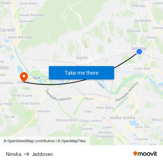 Ninska to Ježdovec map