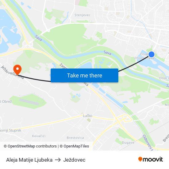 Aleja Matije Ljubeka to Ježdovec map