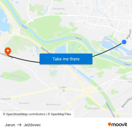 Jarun to Ježdovec map