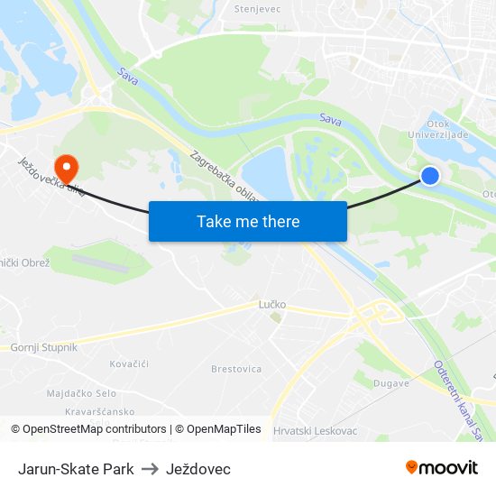 Jarun-Skate Park to Ježdovec map