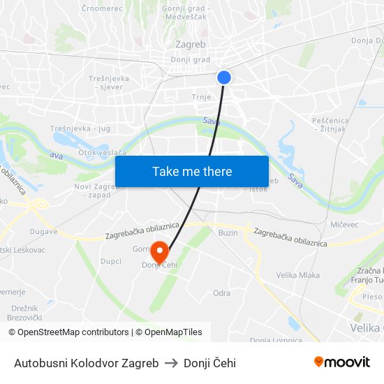 Autobusni Kolodvor Zagreb to Donji Čehi map