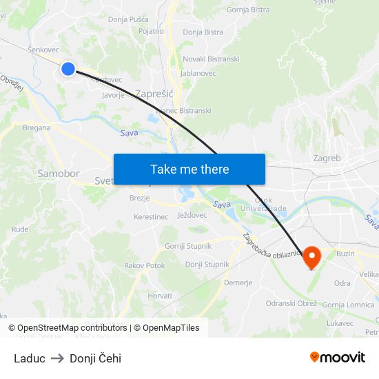 Laduc to Donji Čehi map