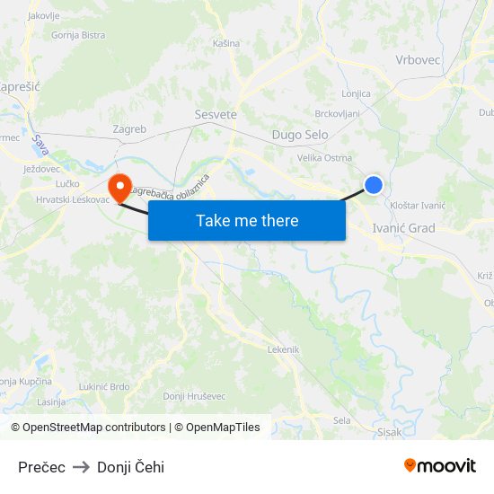 Prečec to Donji Čehi map