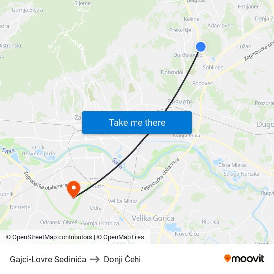 Gajci-Lovre Sedinića to Donji Čehi map