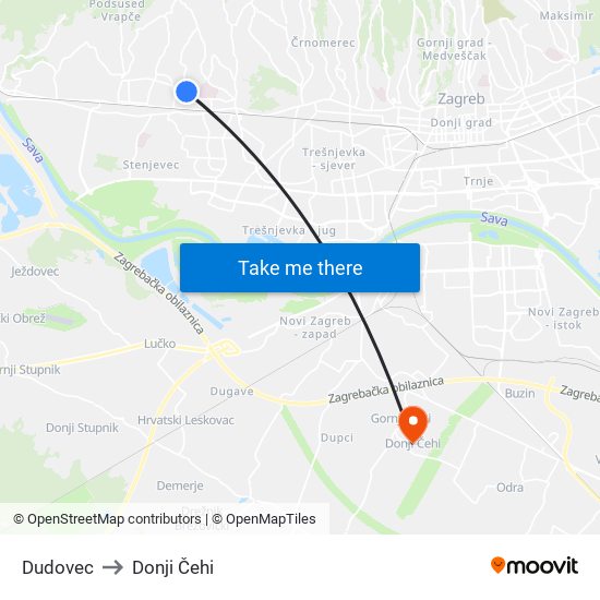 Dudovec to Donji Čehi map