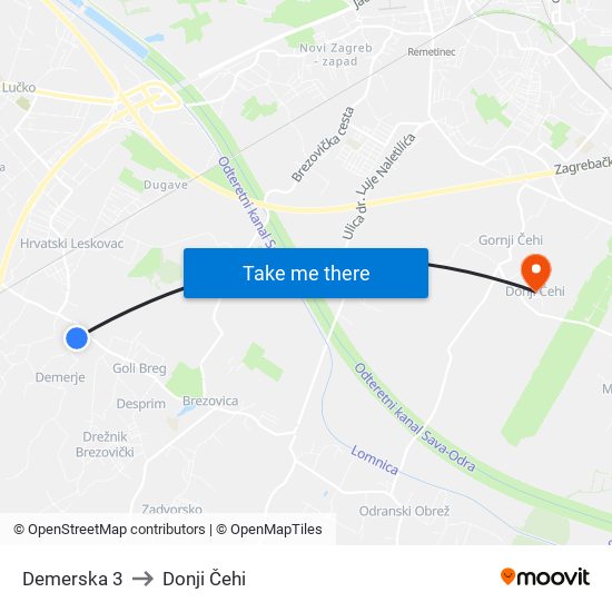 Demerska 3 to Donji Čehi map