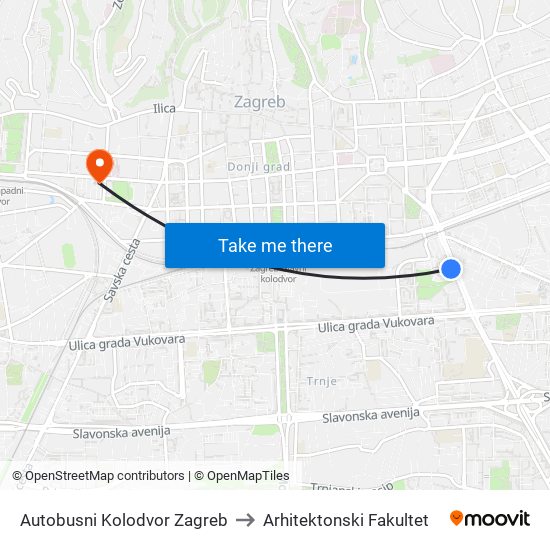 Autobusni Kolodvor Zagreb to Arhitektonski Fakultet map
