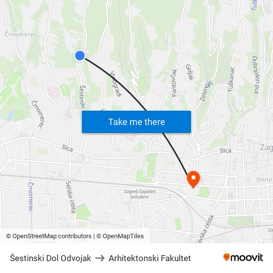 Šestinski Dol Odvojak to Arhitektonski Fakultet map