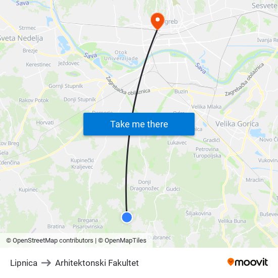 Lipnica to Arhitektonski Fakultet map