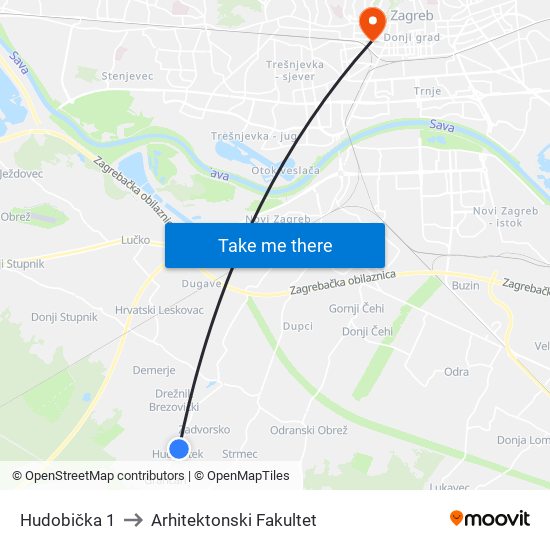Hudobička 1 to Arhitektonski Fakultet map