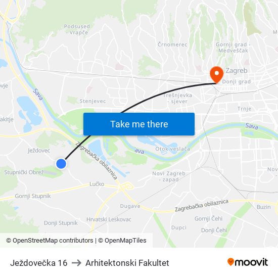 Ježdovečka 16 to Arhitektonski Fakultet map