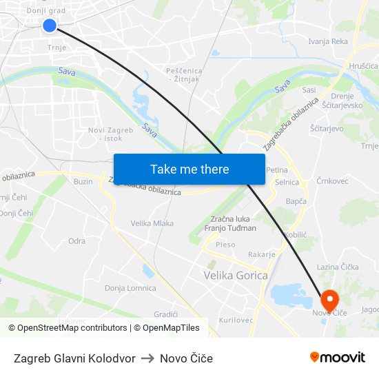 Zagreb Glavni Kolodvor to Novo Čiče map