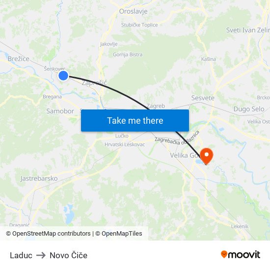 Laduc to Novo Čiče map