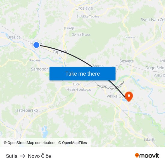 Sutla to Novo Čiče map