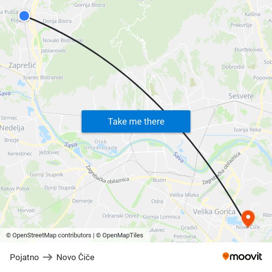 Pojatno to Novo Čiče map