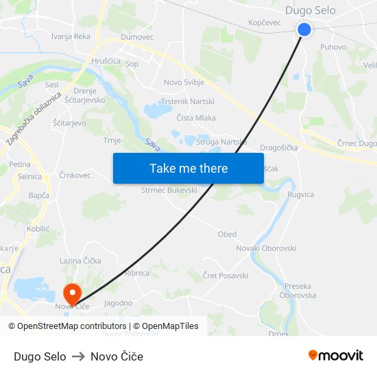 Dugo Selo to Novo Čiče map