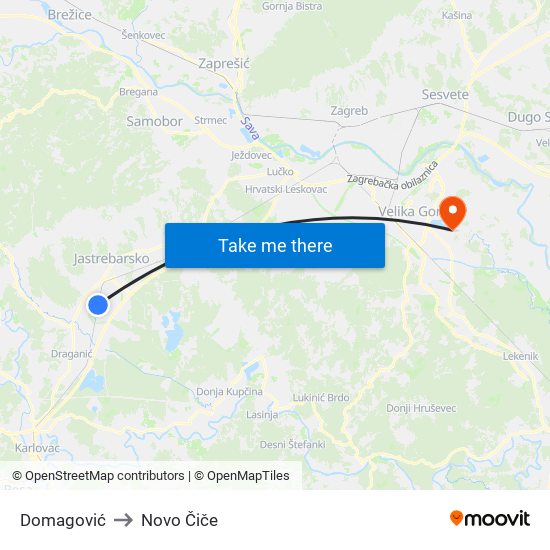 Domagović to Novo Čiče map