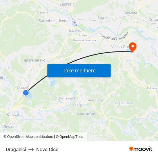 Draganići to Novo Čiče map