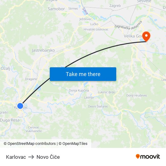 Karlovac to Novo Čiče map