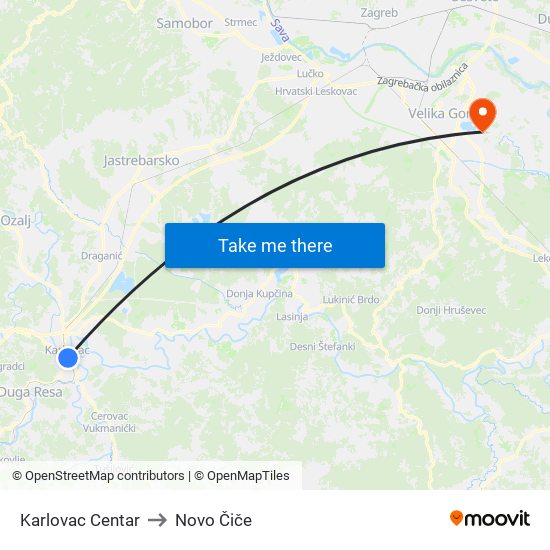 Karlovac Centar to Novo Čiče map