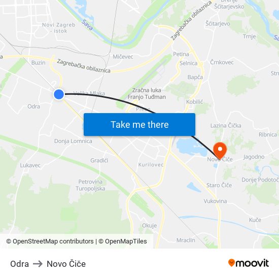 Odra to Novo Čiče map