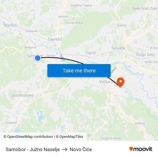 Samobor - Južno Naselje to Novo Čiče map