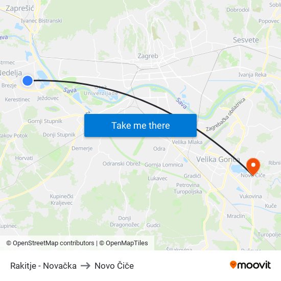 Rakitje - Novačka to Novo Čiče map