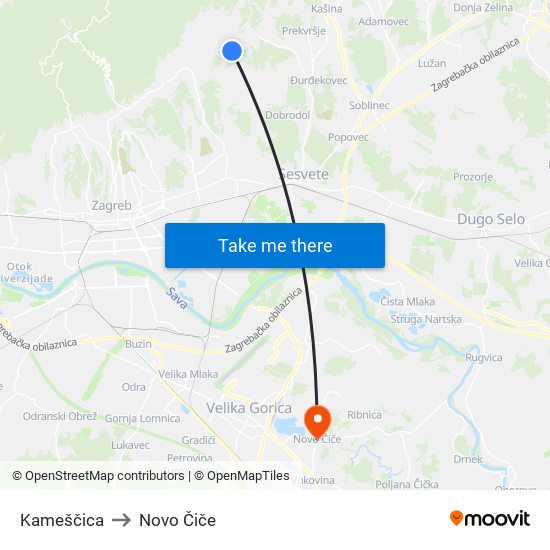 Kameščica to Novo Čiče map
