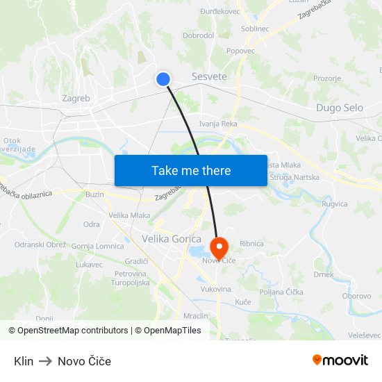 Klin to Novo Čiče map